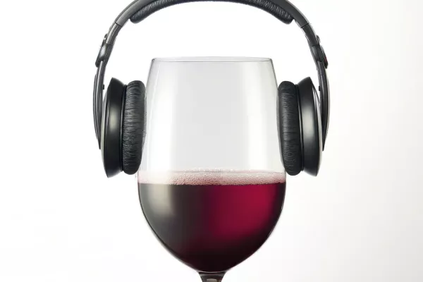 Calice di vino con cuffie musicali